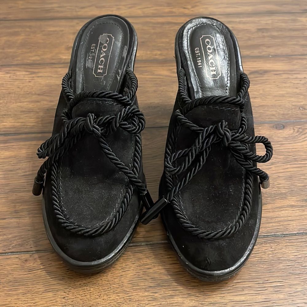 Coach Jenn Size 7.5 Black Suede Corded Mules - Picture 2 of 10